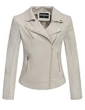 Giolshon Damen Lederjacke Kunstleder Bikerjacke Herbst Beiläufig Weiche Kurz Mantel G53 Beige XL