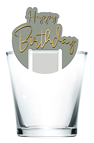 Folat B.V.- Folat 68488 Golden Dawn Bebida Happy Birthday Gris Oro 12 Piezas-Glass Markers, Cristal...