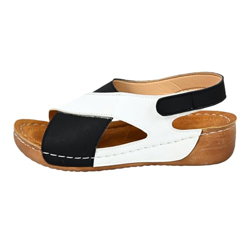 Generisch Sandalias de verano retro de color sólido para mujer, tacón grueso, talla grande, sandalias de boca de pescado, Negro , 39 EU