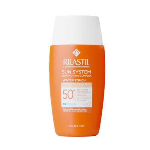 Rilastil Sun System Fotoprotector Water Touch SPF50+ Con Color, Protector Solar Facial Ligero de Base Acuosa, Resistente al Agua, con Ácido Hialurónico y Vitamina E - 50 ml