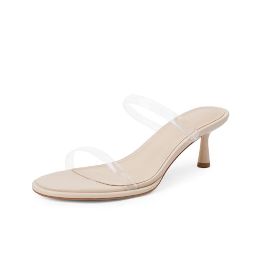 Image of Modatope Two Strap Heeled Sandals for Women Kitten Heel Rounded Toe Heels Women Slip on Open Toe Sandals