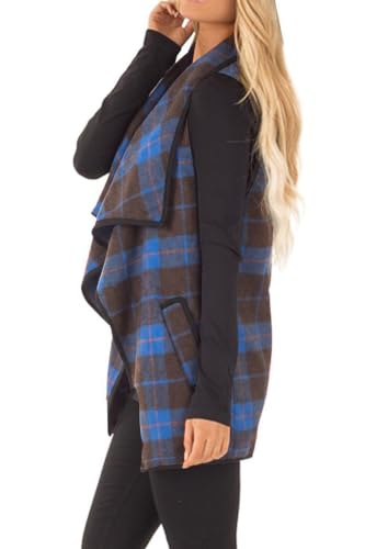 Image of YACUN Women Plaid Vest Lapel Open Front Sleeveless Cardigan