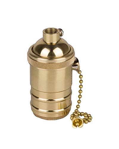 PIANUO Douille Culot de Lampe avec OFF/ON Interrupteur de Chaîne en Cuivre Laiton Vintage Support pour Rétro Edison Style Ampule E27 DIY Cover