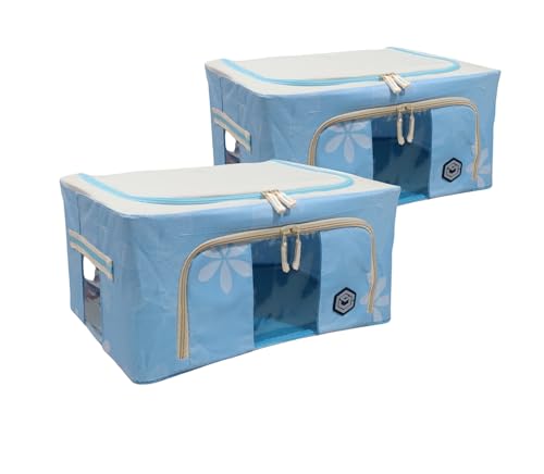 Image of Storage Box for clothes Cloth storage box wardrobe organizers (55 LTR Pack of 2, Skyblue Flower)