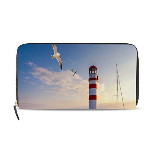 Preisvergleich Produktbild Gigijy Portemonnaie für Damen, Motiv: Sonnenuntergang, Ozean, mehrere Kreditkartenfächer, Ledertasche mit Reißverschluss