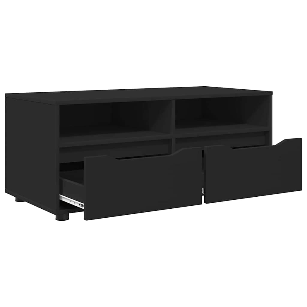 Szafka TV czarna z materiału drewnopochodnego 100 x 48 x 43 cm z szufladą i 2 półkami, miejsce do przechowywania multimediów, salonu, kina domowego i kącika do gier, nowoczesna szafka z półką