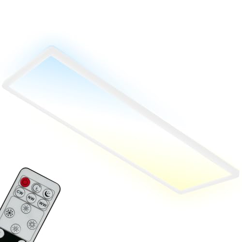 BRILONER- Lámpara de techo LED CCT, lámpara de techo LED retroiluminada, ultraplana, regulable, control remoto, 23W, 58x20x3cm, blanco cálido, blanco neutro, blanco frío, color blanco