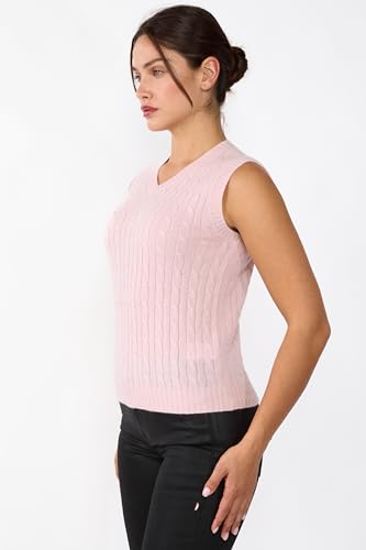 JENNIE LIU Womens 100% Cashmere V Neck Cable-Knit Sweater Vest2