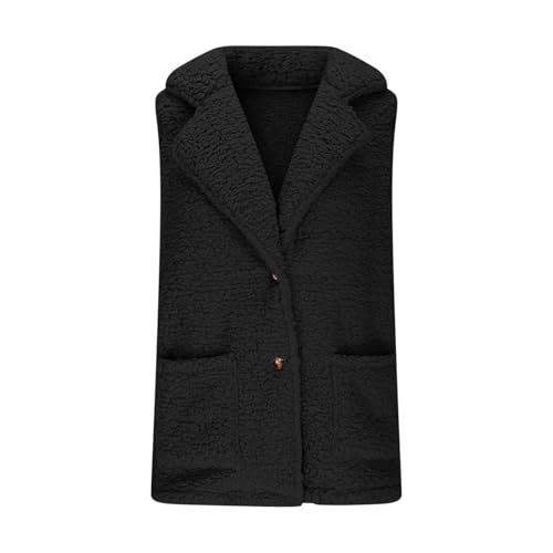 Double Sherpa Fuzzy Vest Jacket for Women Winter Warm Sleeveless Fleece Fluffy Vests Hooded Front Button Coats4