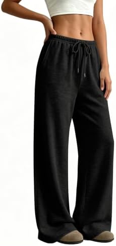 Wide Leg Sweatpants Flowy Lounge Lightweight Pull on Women Loose Fit Pants - 1
