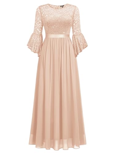 Image of Miusol Women's Formal Sparkle Sequin Lace Bell Sleeve Evening Party Maxi Dress