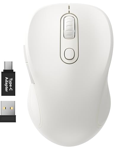Image of WisFox 2.4G Wireless Mouse for Laptop, Ergonomic Computer Mouse with USB Receiver and Type-C Adapter, 3 Adjustable Levels DPI, 6 Button Cordless Wireless Mice (Pure White)