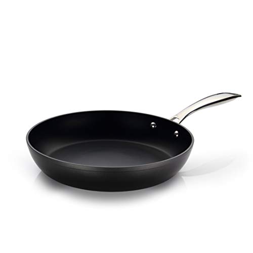 Linnuo Pfanne 28 cm, 3-lagig antihaft beschichtete Pfanne, Voll-Edelstahlboden, Pfanne Induktion supergut geeignet & für alle Herden, Eleganter Edelstahl Griff, Frying Pan, Bratpfanne 28 cm, schwarz