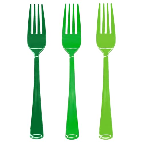60 PCS Green Plastic Forks Heavy Duty Green Plastic Cutlery Set Disposable for Birthday Saint Patricks Day Graduation Party Picnic