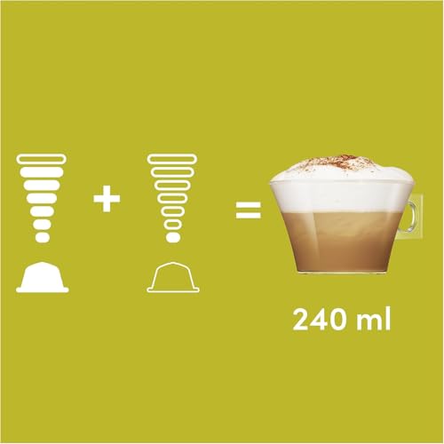 Image of Nescafe Dolce Gusto Cappuccino Coffee Capsules, Arabica & Robusta Selection, Round & Silky, 6 Cups 120g (Product Of UK) with Free Flavourito Kunafa Pistachio Chocolate Bar, 20g By Decadent Foods