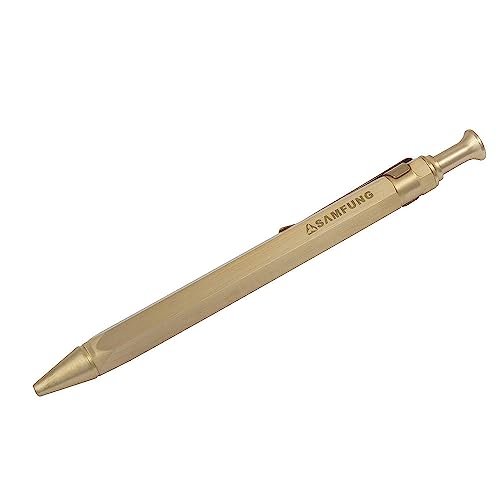 SAMFUNG Stick Brass Ballpoint Pen Pocket Prismatic Signature Pen with Black Replaceable Refill for Writing Stationery Gift Office Business