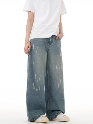 GUOYUXIAO Men's Jeans American-Style Retro Ripped Pants Loose-fit Casual Trouser for Men3