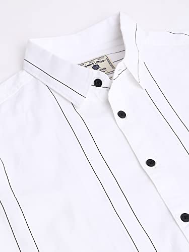 Image of Dennis Lingo Men's Striped Slim Fit Cotton Casual Shirt with Spread Collar & Half Sleeves