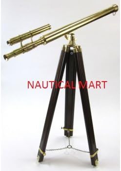 Vintage Antique Style Griffith Solid Brass Double Barrel Floor Standing Telescope with Black Wooden Tripod Stand