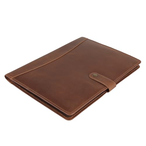 Image of KomalC Leather Portfolio Folder with Button Closure | Business Padfolio for Professionals | Vintage Organizer with Legal Pad Holder, Card Slots & Document Pockets (Serena)