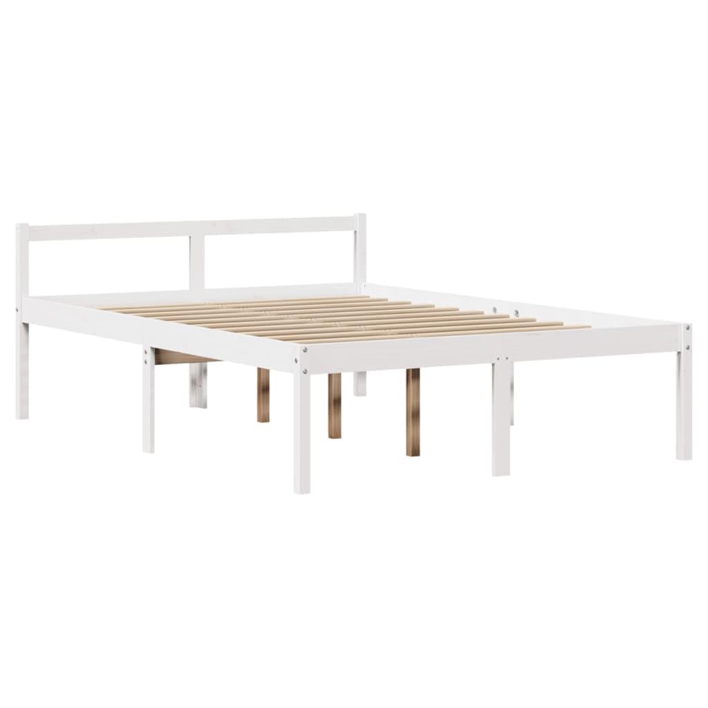 Seniorenbett 120x190 cm Weiß, Bettgestell aus massivem Kiefernholz mit Kopfteil und Lattenrost, Seniorengerechtes Holz Bettgestell mit 44 cm Einstiegshöhe ohne Matratze