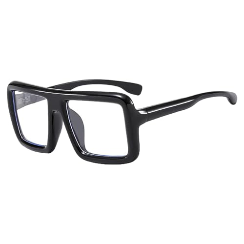 Degpum Black Oversized Thick Glasses Shiny Square Frame Old Man Nerd Costume Accessory Clear Lens Spectacles Non-Prescription Black Oversized Thick Glasses for Men Women