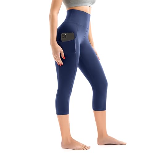 Walifrey Capri Leggings with Pockets for Women, High Waisted Buttery Soft Womens Leggings for Gym Yoga Workout (Blue 4XL)