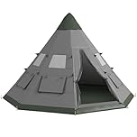 Outsunny 6 Men Tipi Tent, Camping Tent with Mesh Windows, Sewn-in Floor, Two Doors and Carry Bag, Easy Set Up, for Hiking Picnics Outdoor Night, Grey