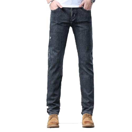 Men's Spring and Summer Thin Light Blue Slim Jeans Stretch Fabric Denim Trousers Smoke Gray Pants