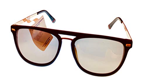 Fila Mens Matte Black Soft Square Metal Sunglass, Flash Lens SF9341 U28G