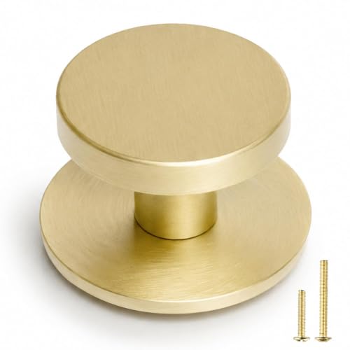 QOGRISUN 5 Pack Solid Brushed Brass Cabinet Knobs with Backplate, Gold
