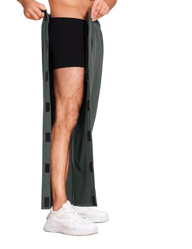 Deyeek Men's Tear Away Pants 2 Side Snap Open Bottom Sweatpants Loose Fit Casual Post Surgery Pants with Pockets2