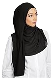 GERINLY Instant Shawl Hijab Black Arabic Head Scarf with Adjustable Strap Long Rectangle Turban for Women