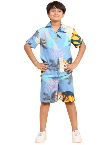Image of Ninos Dreams Boys Cotton Rayon Halfsleeves Coord Set with Shirt & Shorts /Boys Vacation wear /boys co ord set /Boys Tropical print Shirt & Shorts set /Boys Clothing Set