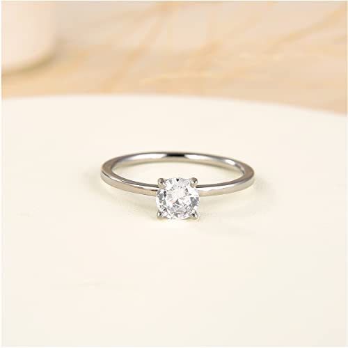 Round Brilliant Cubic Zirconia Titanium Engagement Ring, Titanium CZ Wedding Band, Eternity Rings for Women Size 7 to 103