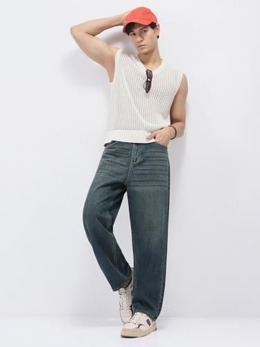 Image of Urbano Fashion Men's Loose Baggy Fit Heavy Washed Jeans Non-Stretchable