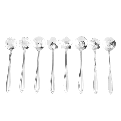 NAMOARLY 8pcs Flower Shaped Spoons Set Stainless Steel Creative Petal Teaspoon for Ice Tea Lemonade Dessert