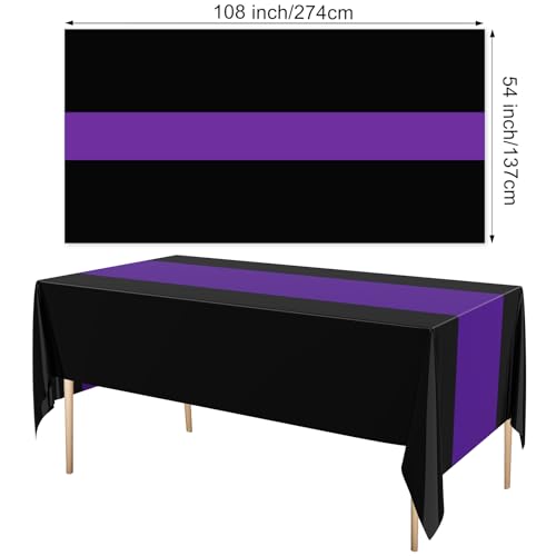 Image of Oudain 6 Pcs Plastic Table Cloths Disposable 54 inch x 108 inch, Black, Purple | Rectangle Table Cover, Waterproof Tablescloths for Back to School Wedding Baby Shower Birthdays Party Decoration