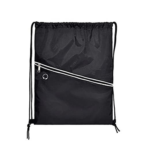 ZZDH Bolsas Gimnasia Cuerda Impermeable Zipper Gimnasio Deporte Bolso de Fitness Bolsa Plegable Mochila con cordón Pocketing Bolsa de Camping Bolsa de natación de Playa (Color : Negro)