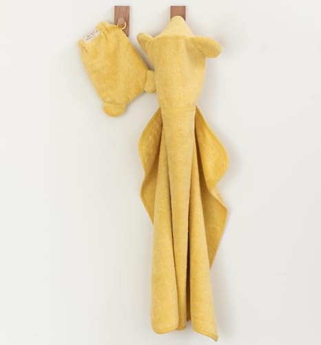 Image of Bella Tunno Baby Bath Towel and Wash Mitt Set - Soft Absorbent Hooded Towels and Mitt-Style Baby Washcloths, Oeko-TEX Certified (Sunshine)