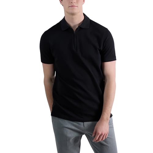 Haggar Men's Premium Comfort Quarter Zip Short Sleeve Polo Shirt