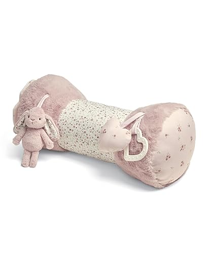 Mamas & Papas Tummy Time Roll, Interactive Soft Baby Pillow with Integrated Rattle, Welcome to The World, Pink