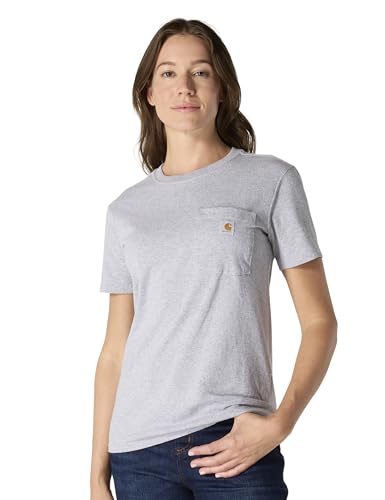 Carhartt K87 Camiseta De Manga Corta Con Bolsillo, Ajuste Holgado, Tejido Grueso Mujer, Jaspeado Gris, L