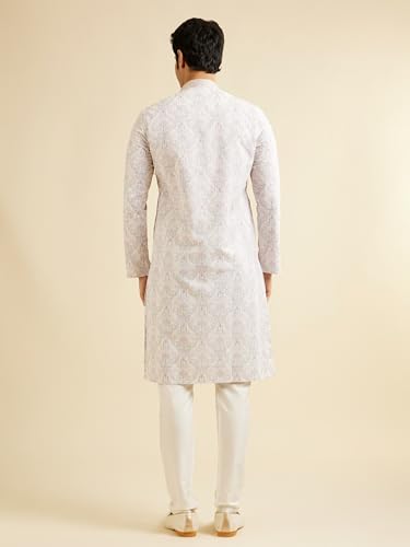 Image of Manyavar Men's Cotton Blend Floral Print & Chikankari Kurta Set (2pcs)