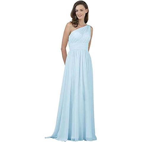 Lecureler Long One Shoulder Bridesmaid Prom Dress Baby Blue Size 6 Cover
