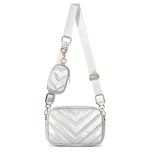Image of Herald Quilted Small Crossbody Bag with Coin Pouch for Women | Lightweight, Vegan Leather, Trendy Style, Detachable Mini Pouch, 2 Size Cross Body Handbags with Wide Strap for Daily Travel