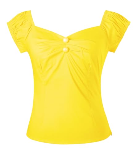 Image of YARN & INK Women's Rockabilly Tops 1950s Pinup Shirt Casual Off Shoulder Vintage Blouse