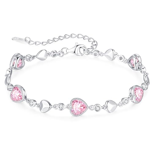 LOUISA SECRET Birthstone Bracelets for Women, 925 Sterling Silver or Brass Plated with Rose Gold Charm Link Bracelets Birthday Anniversary Christmas Gift for Women Wife Mom Girlfriend Lady