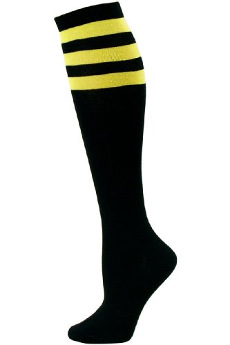 Julietta Womens Black & Yellow Sport Stripe Knee-High Socks 1 Pair - Size 9-11