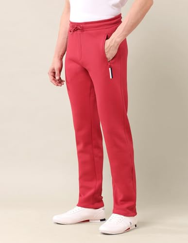 Image of U.S. Polo Assn. Men's Red Solid Mid Rise Cotton Drawstring Slim Fit Flat Front Slit Pocket Track Pants